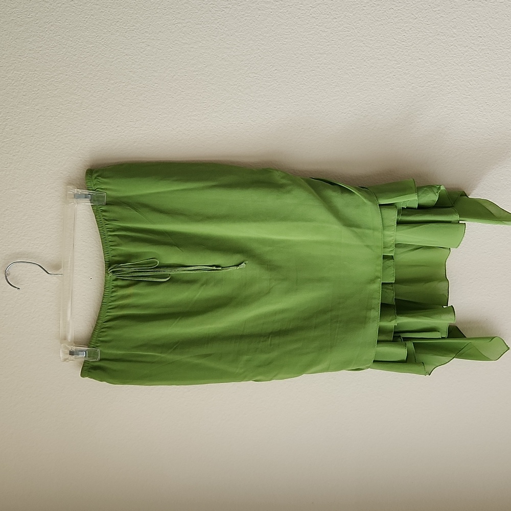 Max Studio silk skirt Y2k ruffles chartreuse green Sz S layered asymmetric hem